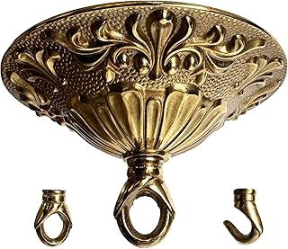 5.43 Inches Diameter Brass Light Canopy Kit with Hooks, Heavy Duty Replacement Ceiling Light Cover Plate, Antique Chandelier Replacement Parts with Mounting Hardware (Brass, A-01)