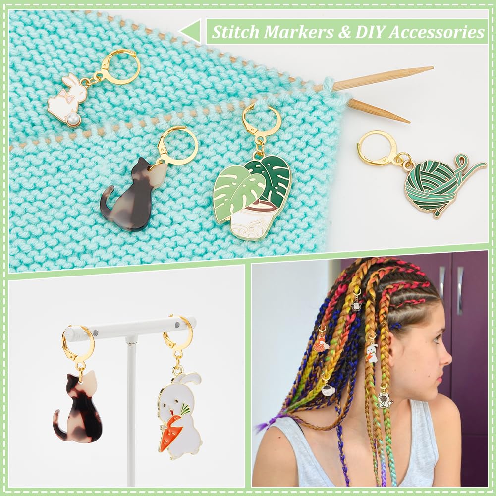 NBEADS Steekmarkeringen met dierenthema, 24 stuks, emaille legering haaksteekmarkeerder, verwijderbare hefboomhaak, vergrendelende steekmarkering voor breien, weven, naaien, sieraden maken, 24 stuks