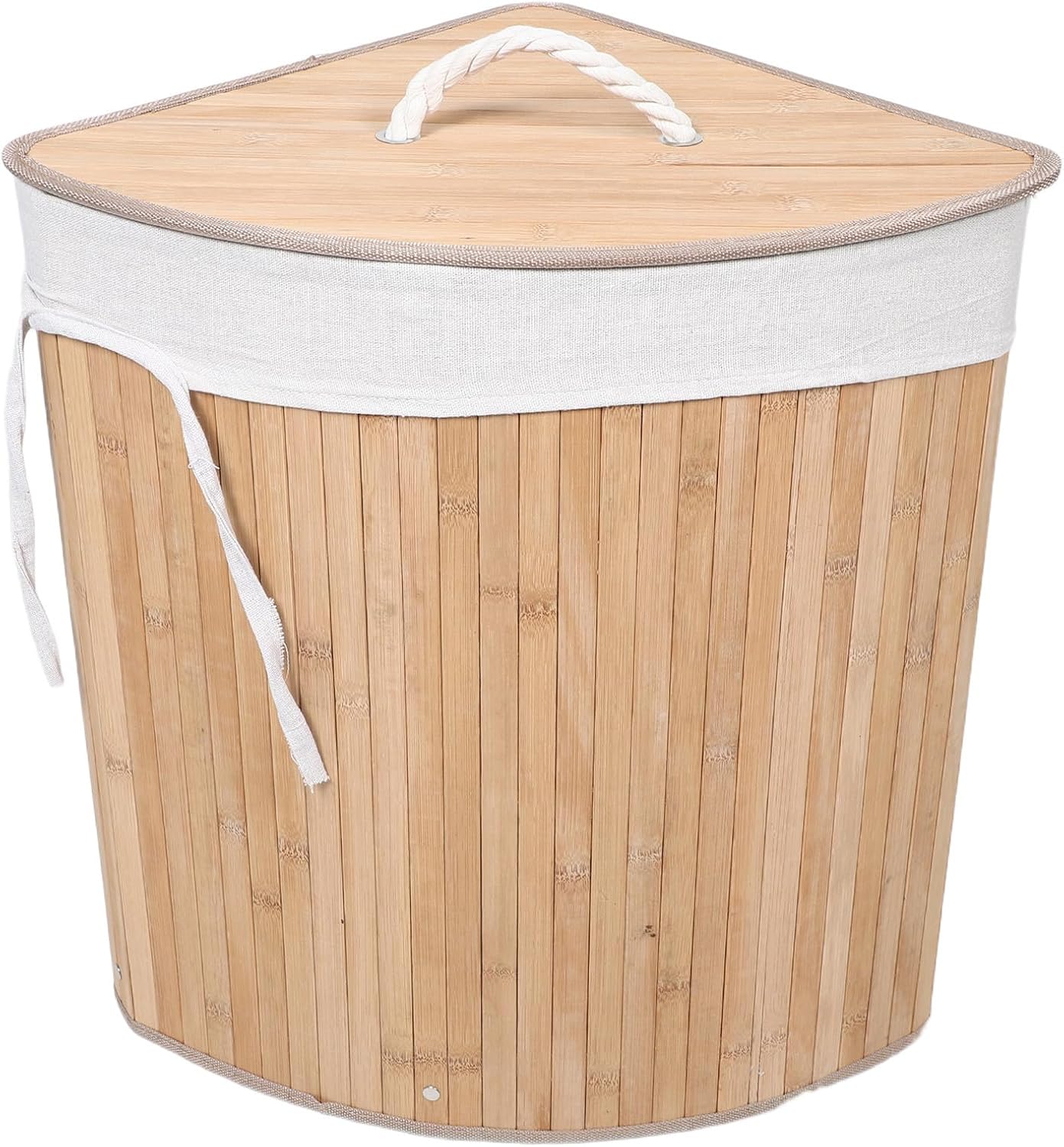 YARNOW Laundry Hamper with Quiet Opening with Lid Triangular and Removable Cloth Liner, Corner Lidded Storage Bin and Easy Clean Smooth Surface for Bathroom and Home Organization