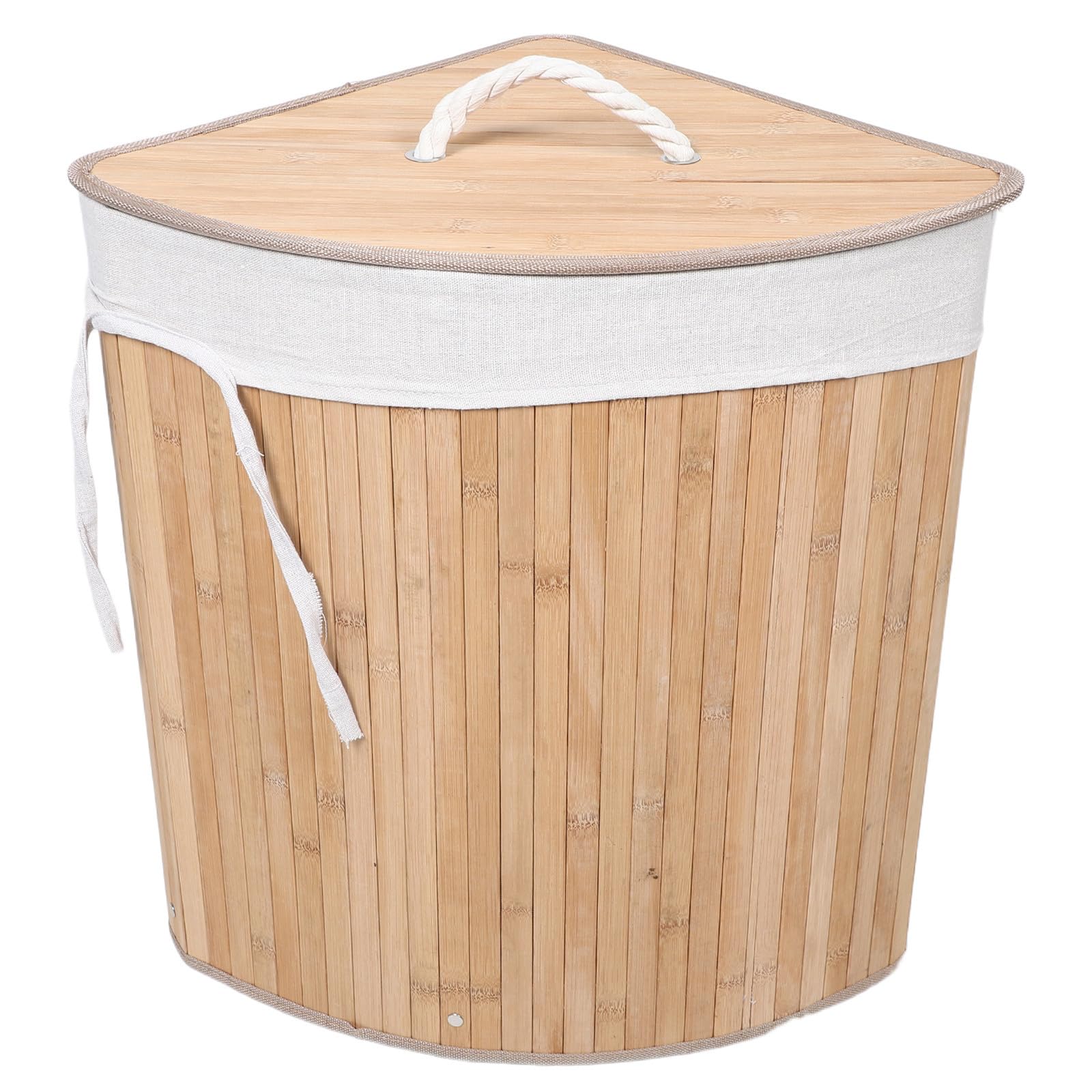 Baluue Cesto Portabiancheria Angolare Triangolare Facile da Pulire in Bambù e Tessuto, Beige, con Coperchio Silenzioso 35x50cm per Bagno e Casa