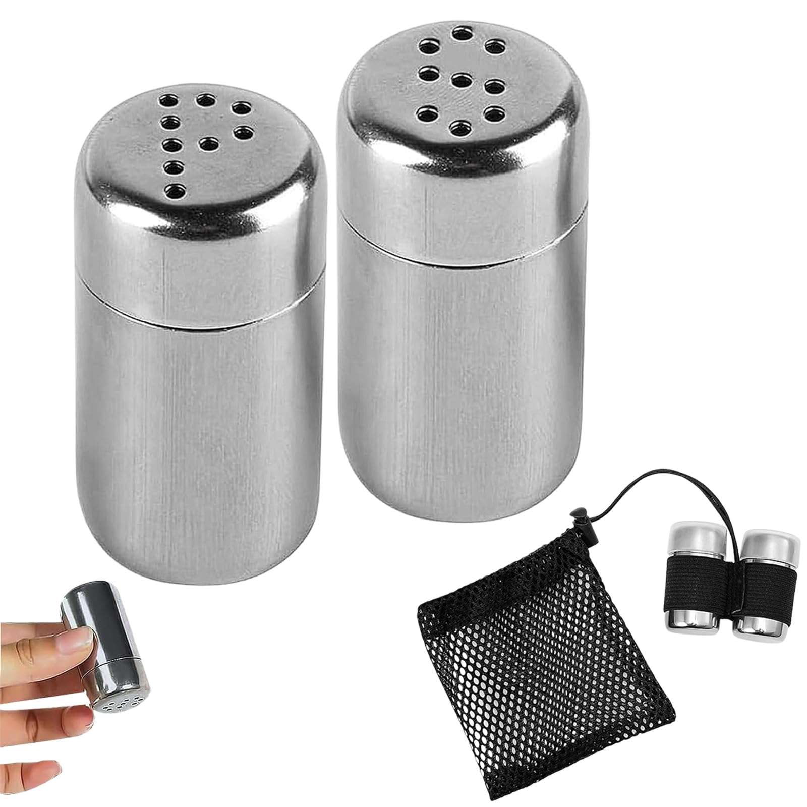 Mini Stainless Steel Salt and Pepper Shakers Set of 2, Leakproof Travel Spice Pots with Transparent Lid, Lightweight Condiment Containers for Camping, BBQ, Picnic, Hiking & Home Kitchen