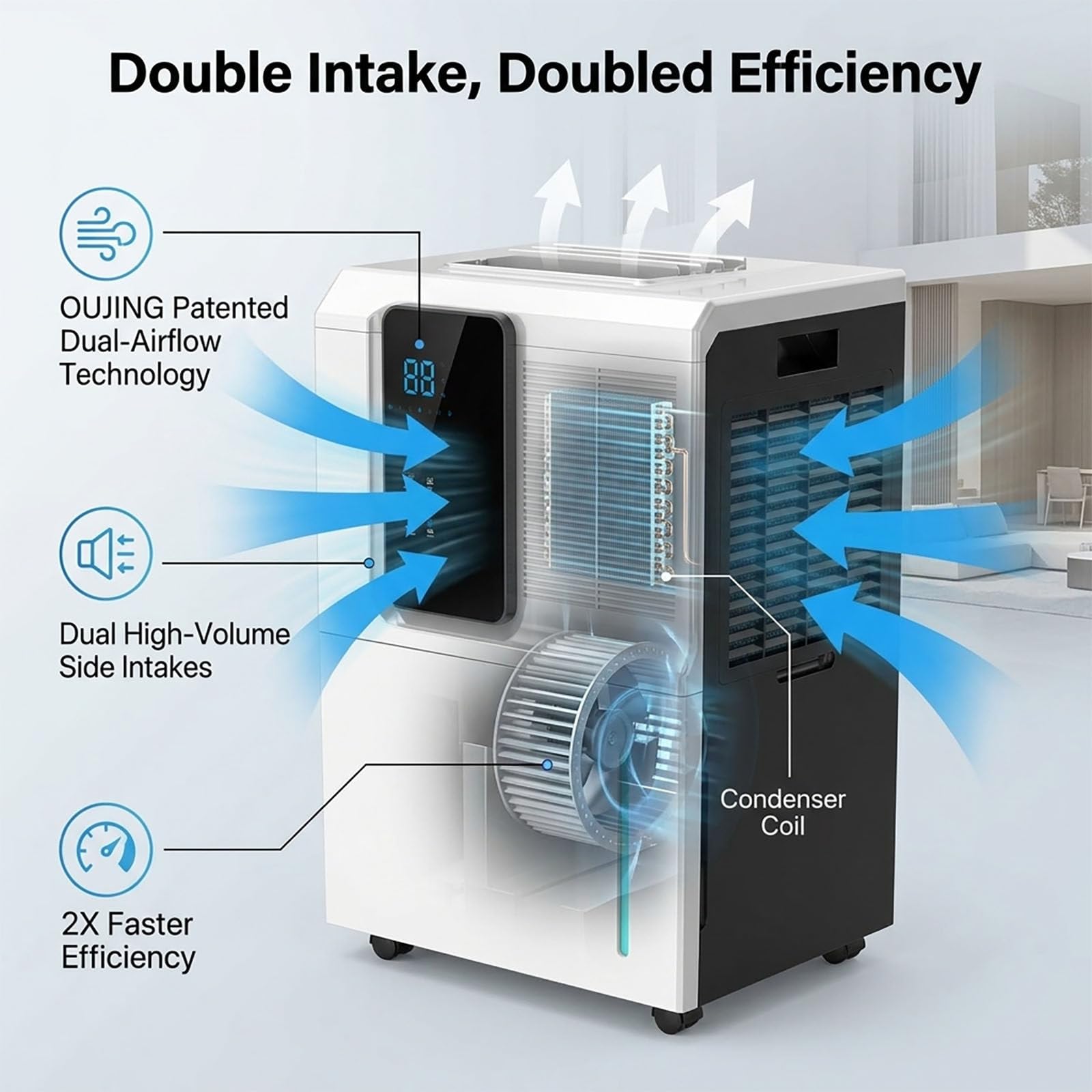 Deumidificatore d'Aria Elettrico ad Alta capacità Tuya 65 l/Giorno, con connessione Wi-Fi/App, Grande Volume d'Aria, Ideale per Ville, scantinati e Ampi soggiorni.