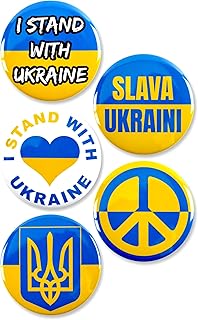 5 Pack - Ukraine Support Multi-pack Pinback Button Badges - 2.25 Inch
