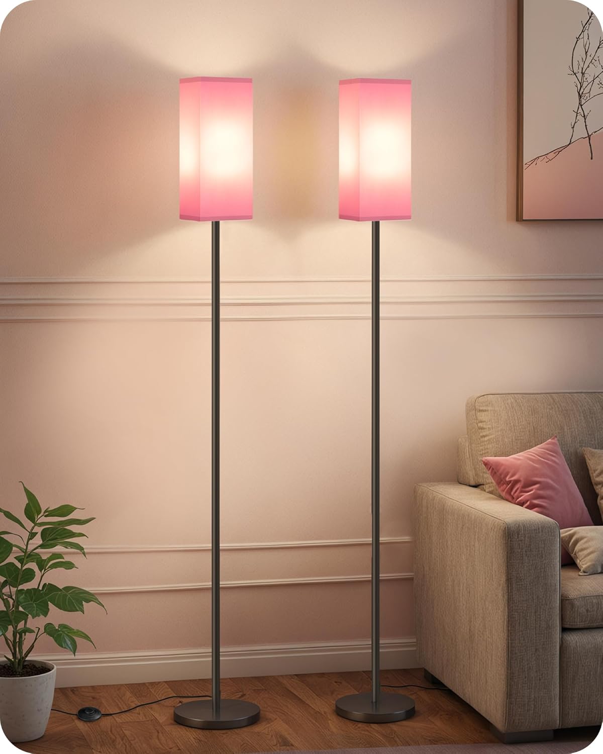 Set of 2 Floor Lamps for Living Room, Modern Tall Standing Lamps with Foot Switches, Bulb Not Included, 64.6'', for Living Room, Bedroom, Study, Kids Room, Pink and Black P07LDP205W1