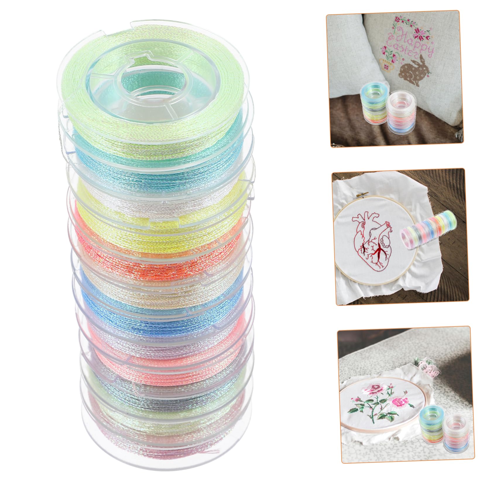 SHINEOFI Hilo De Bordar Luminoso Embroidery Thread Puntada Hilo De Bordar De Plata Hilo Para Maquina De Coser Multi Accesorios De Costura Hilo De Bordado Poliéster 12 Rollos*4