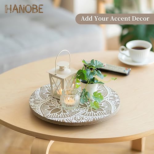 Miniatura 7 de Hanobe Lazy Susan - Tocadiscos para mesa bandeja giratoria bohemia decorativa de madera para comedor, cocina, encimera, gabinete, 12 pulgadas,
