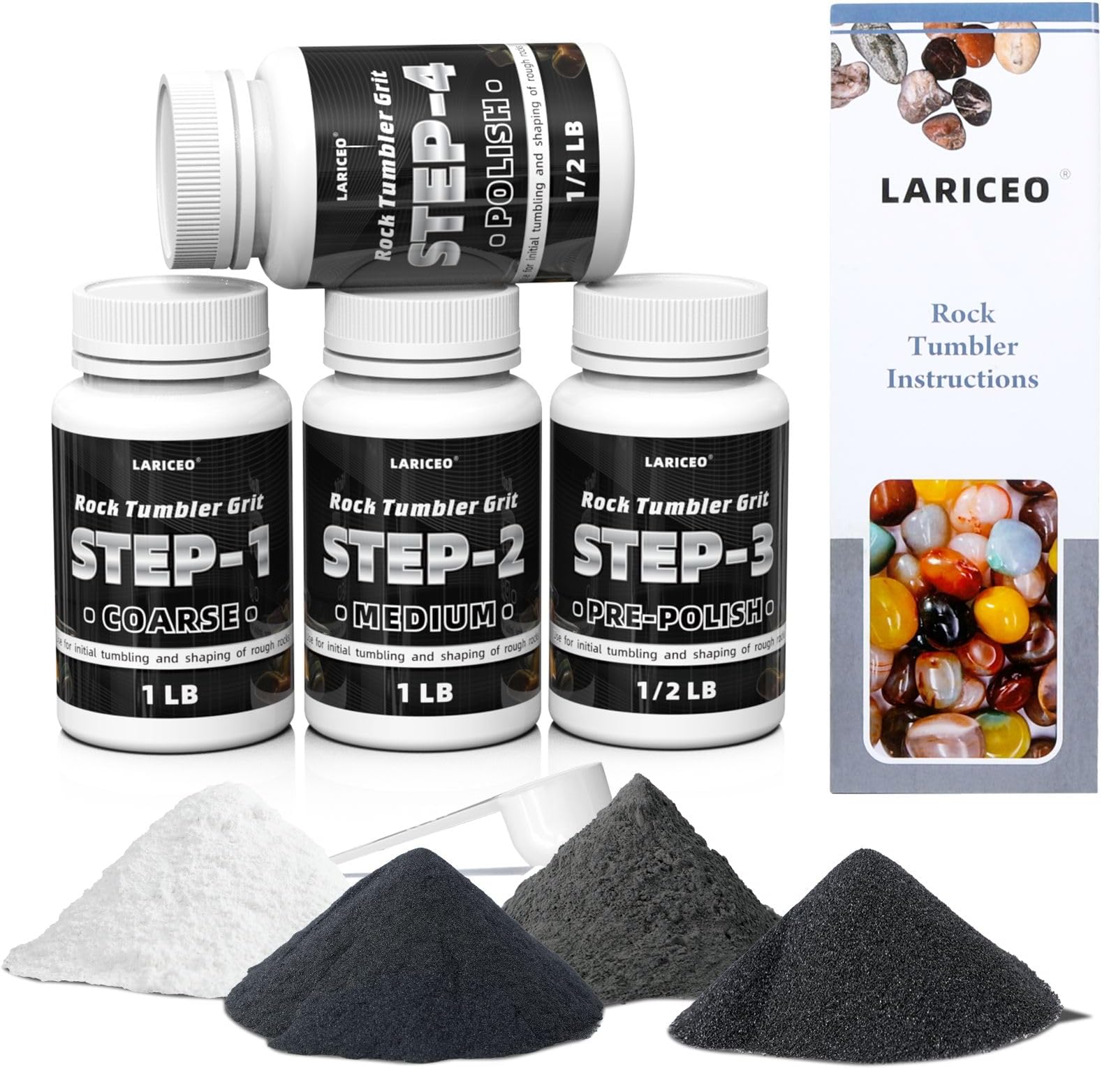 3LB Rock Tumbler Grit and Polish Refill Set, 4-Step Professional Polish Rock Tumbler Grit to Unlock Stunning Polished Stones. Ideal for National Geographic, KomeStone, and Other Polishers and Tumblers