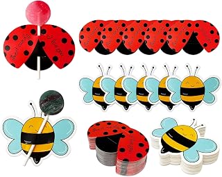 allydrew Birthday Lollipop Paper Card Candy Holders, Party Supplies, Decorations, Party Favors (100pcs), Ladybugs and Bees