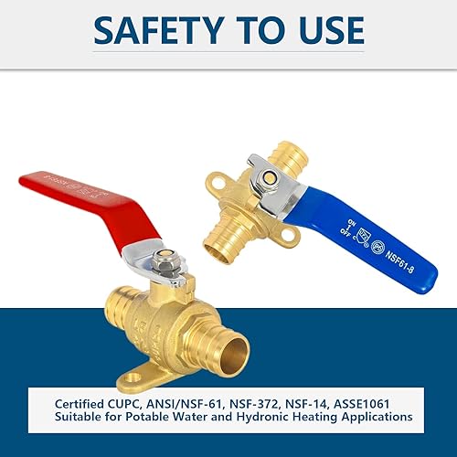 Miniatura 8 de Paquete de 2 válvulas de cierre PEX de 34 pulgadas, válvulas de bola de puerto completo de giro de 14 de pulgada, válvula de cierre de agua fría