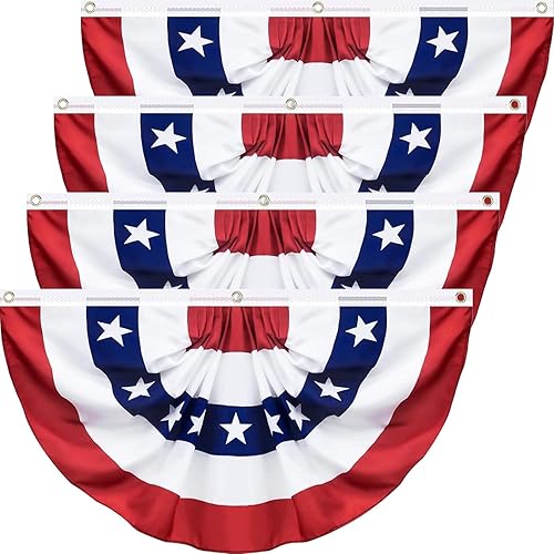 Miniatura 9 de SURCVIO Paquete de 3 banderas plisadas de Estados Unidos, 3 x 6 pies, bandera patriótica de medio abanico para decoración de 4 de julio, Día de la