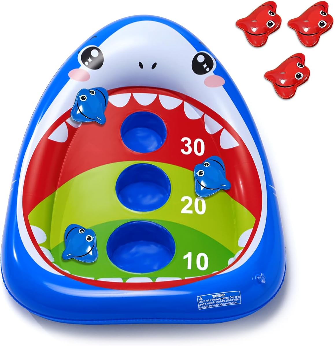 AURASUN Juguetes divertidos para la piscina para niños, juego inflable de tiburón para piscina, juego flotante, juego de agua al aire libre, juegos de piscina para niños adultos, regalo de fiesta de verano fresco 3 4 5 6 7 8 9 10 12 años niño niña adolescente familia