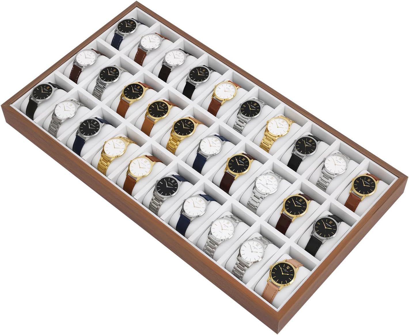 30 Slot Watch Box Display Case, Jewelry Storage Organizer Holder, Watches Holder Display Storage Birthday Valentine Gifts for Men Wood Color, Grey