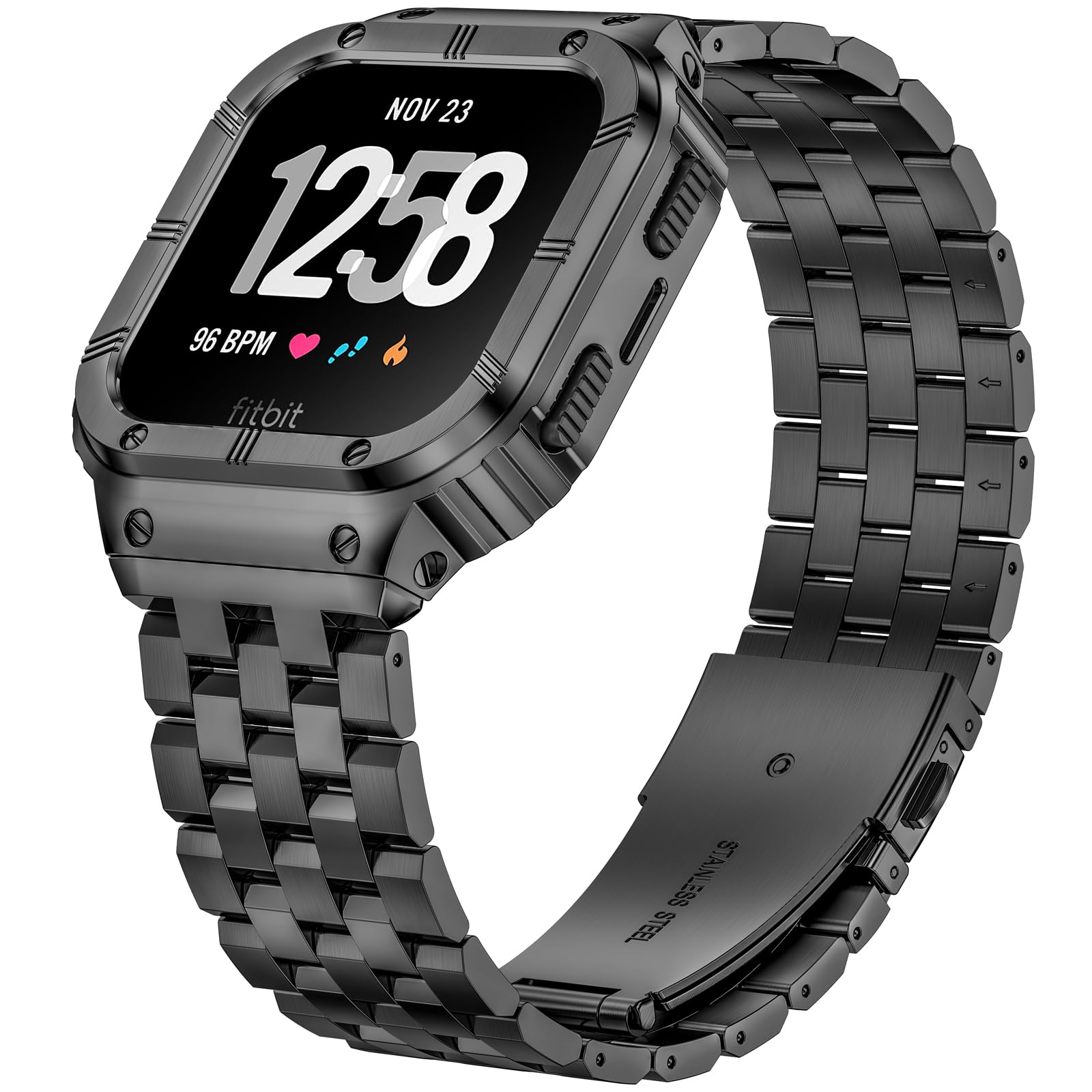 SUPLINK Stainless Steel Case Band for Fitbit Versa 3/2/4/Versa Bands Men
