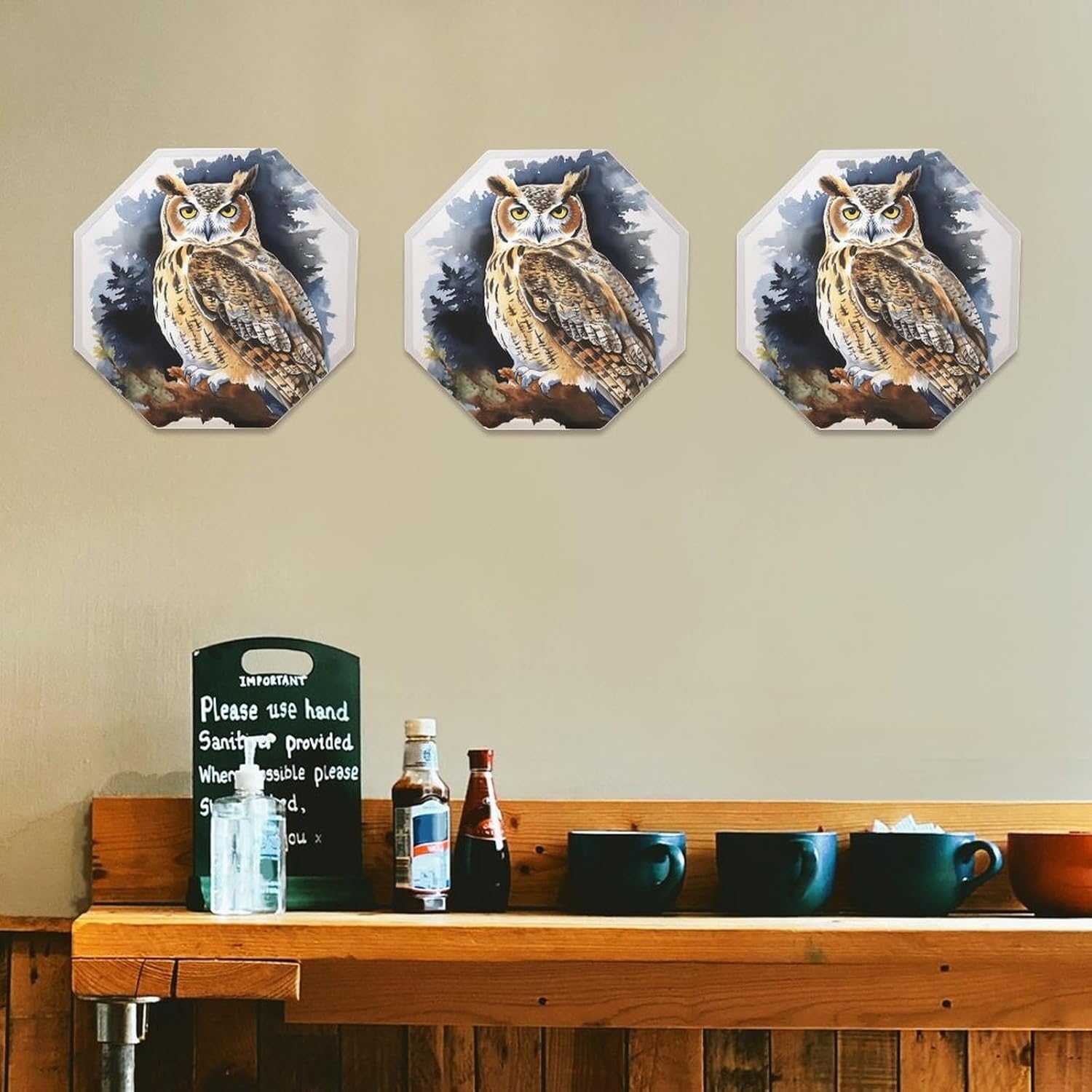 Ctagon Metal Sign for Home, Modern Display Plate for Kitchen, Owl Plates Accent Hanging Wall Decorations 3PCS for Living Room, Bedroom, Hallway, Hotel