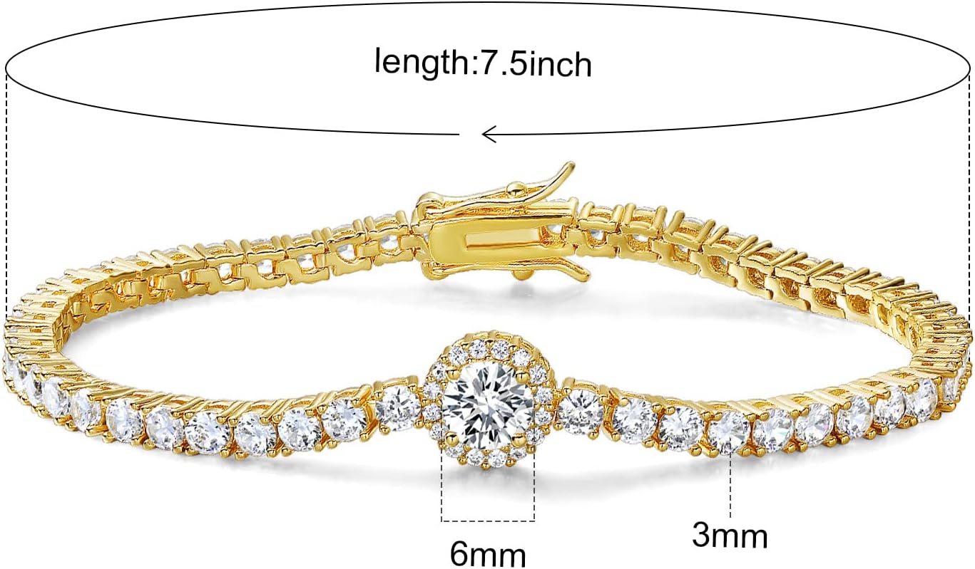 Gemsme 18K Gold Plated 3.0mm Bracelet Classic Hypoallergenic Cubic Zirconia Tennis Bracelet for Women 6.5-8.5 Inch - Image 2