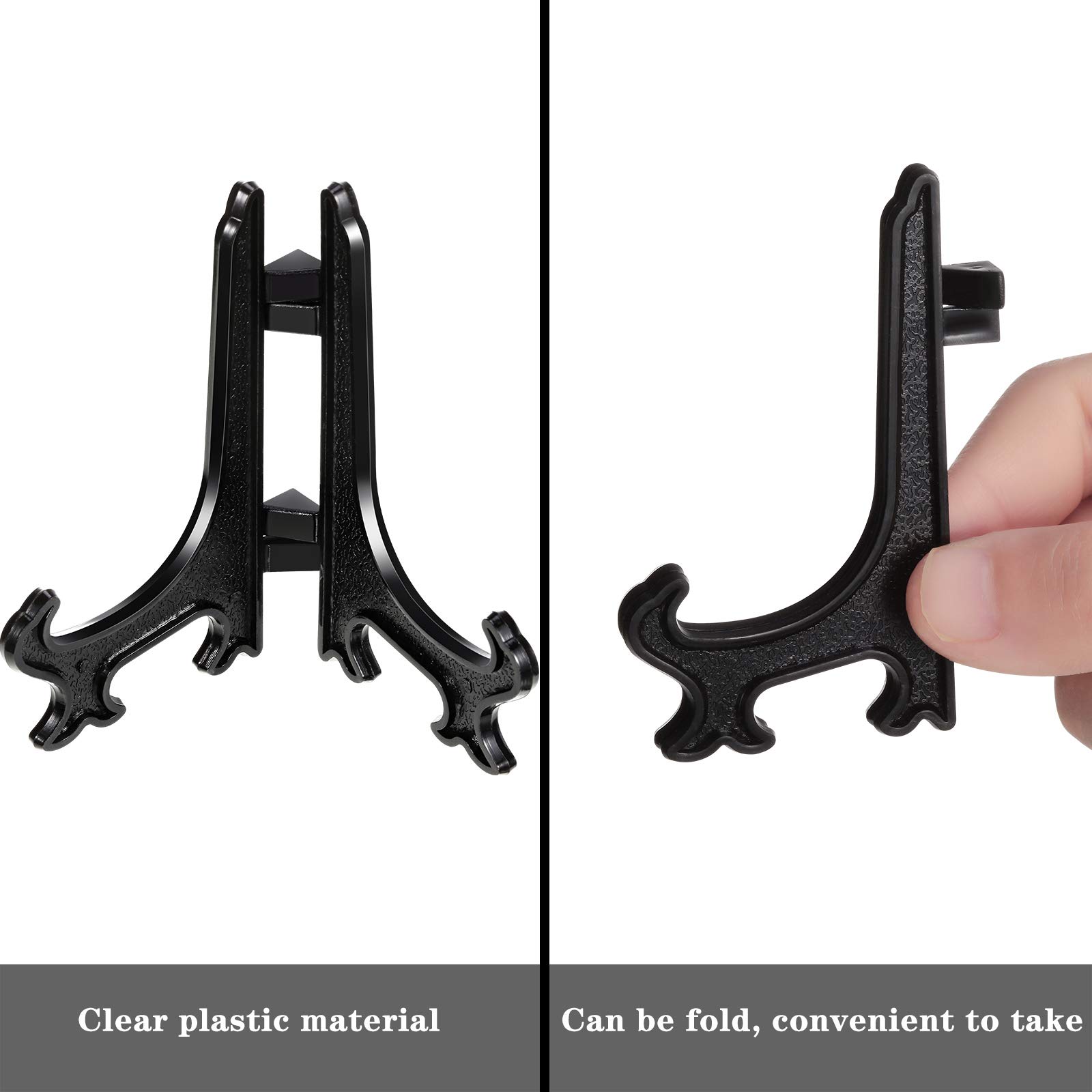 48 Pieces Mini Easel Stands Plastic Plate Stand Holder Display Picture Easel Stand for Display Picture Frame Collectibles Desktop Weddings Party Home Decoration (Black,5 Inch)