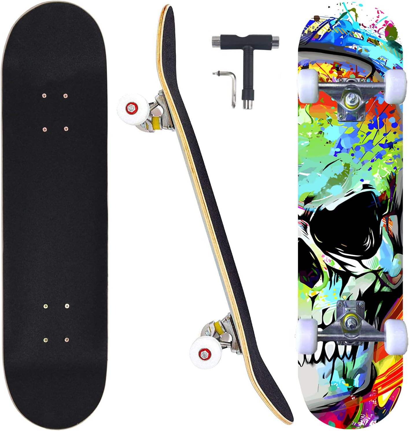 Skateboards for Beginners Adults Youths Teens Kids Girls Boys 31 Inch Pro Complete Skate Boards 7 Layer Canadian Maple Double Kick Concave Longboards