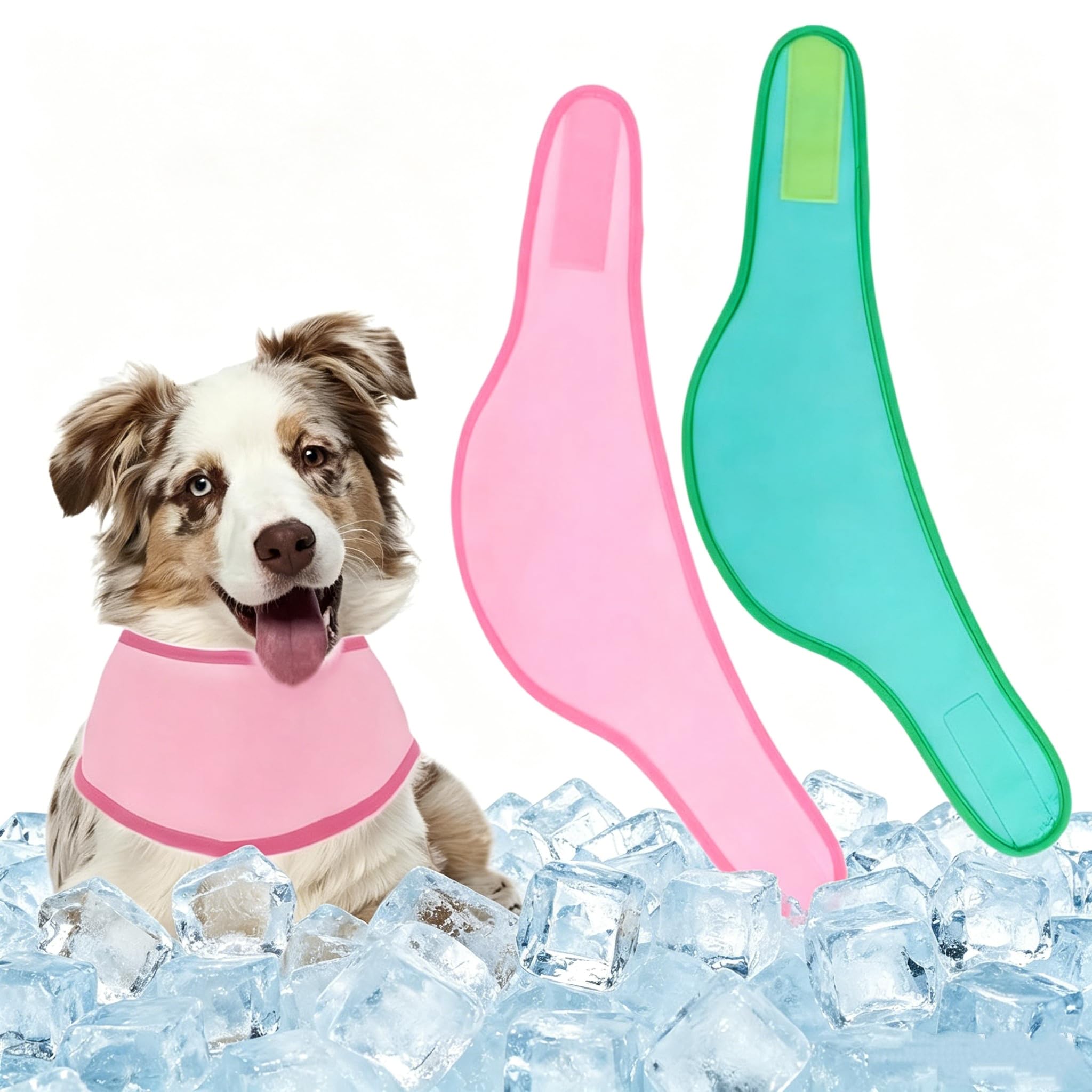 Valicaer Dog Cooling Bandana Collar 2-Pack,Adjustable Ice Scarf for Summer Heat Relief, Breathable Cooling Collar for All Cute Dog Breeds (Pink+Green, Medium)