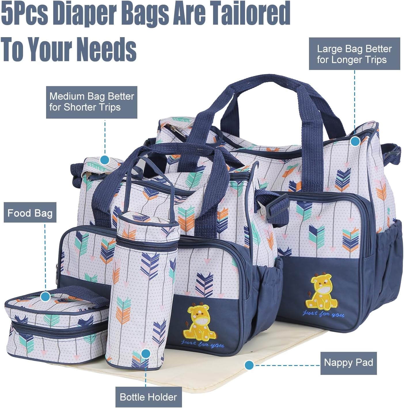 Baby Diaper Bag Set, Large Baby Doll Diaper Backpack with Changing Pad & Pacifier Case, Travel Girl/Boy Tote Bags