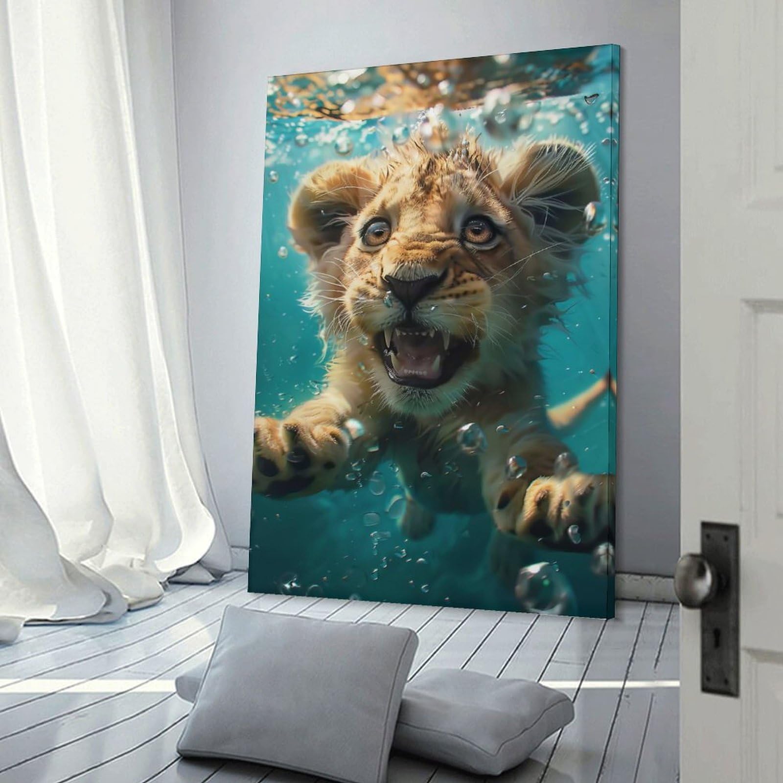 Junmoney Lion Sea Home Decor Wall Art, 24x36inch(60x90cm), for Living Room, Bedroom Or Home Office, Home Decor Gift with Stylish Appeal