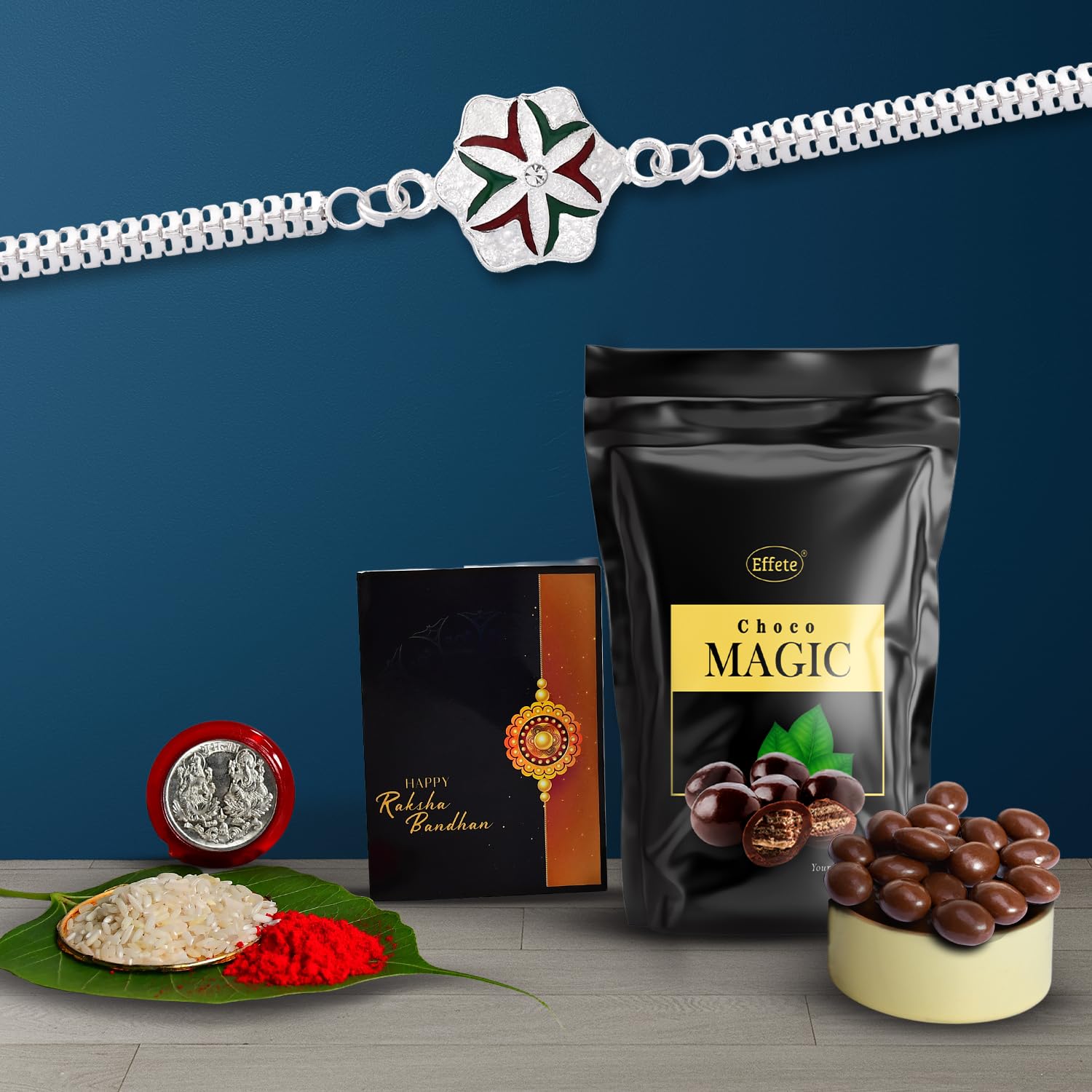 DeoDap (K1_A9_SM) Rakhi Combo & Choco Magic (Pouch)| Rakhi & Chocolate for brother | Fancy Rakhis for men stylish | rakhi with gift | Rakhi Combo | Set of 1 | Effete Chocolate