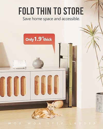 Miniatura 3 de WOA WOA Escalera de 3 escalones, taburete plegable, escalera ligera de aluminio para armario de cocina del hogar, pedales antideslizantes, facilidad