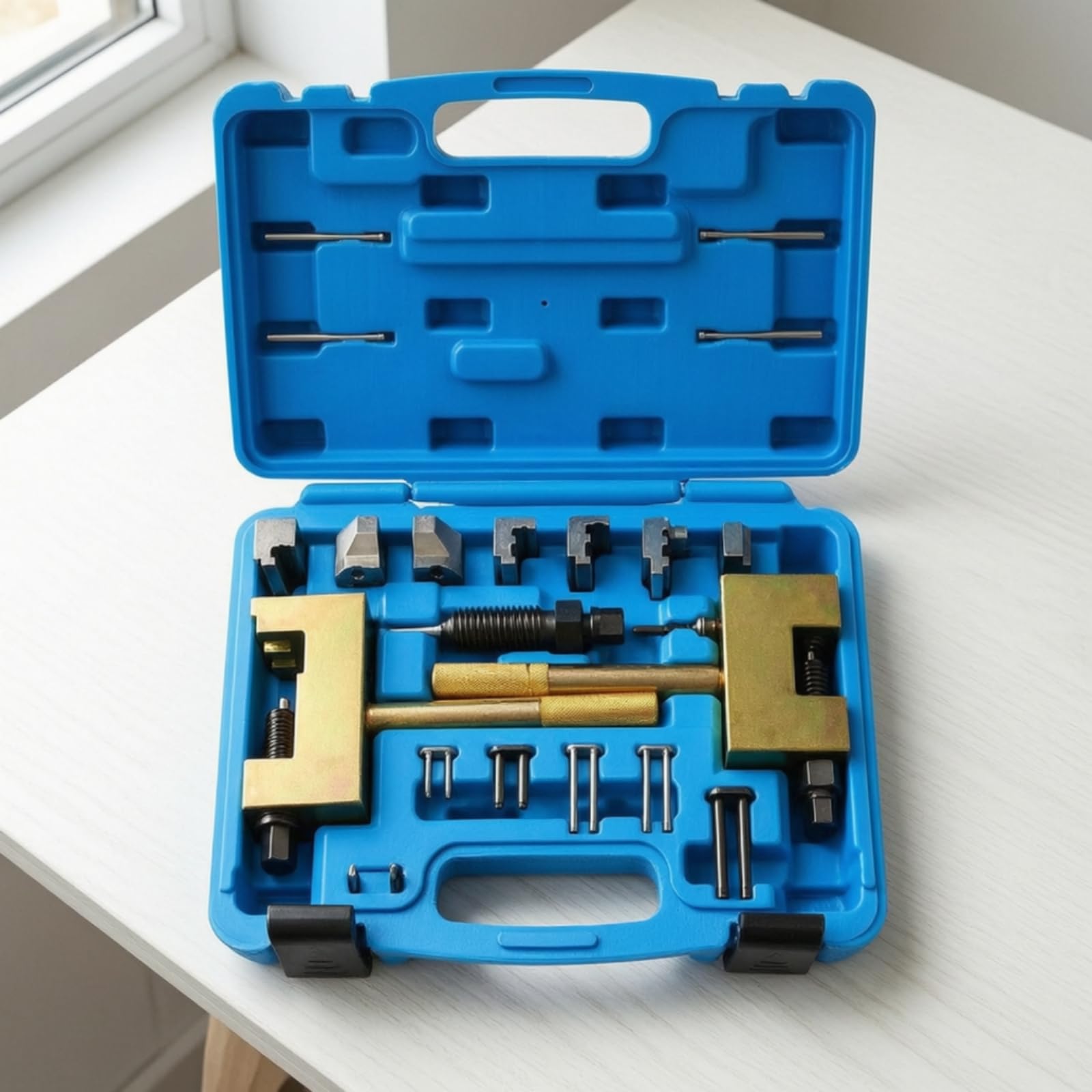 Set Instalador Sincronización l Motor con Utensilios Fijación para Remaches en Caja Portátil con Compartimentos Acuado para Reemplazo y Reparación