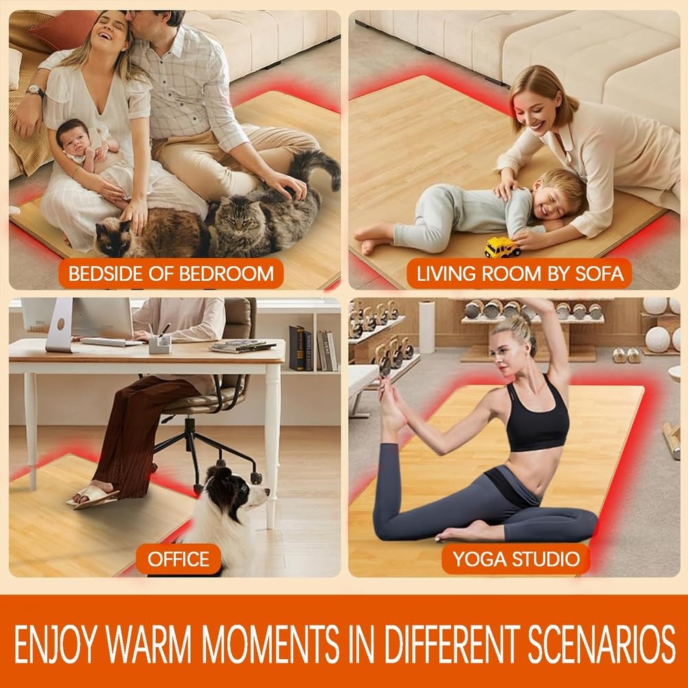 Tappetini riscaldati sotto la scrivania per riscaldare i piedi regolazione della temperatura a 60 livelli/timer da 12 ore per yoga/interni,Beige,200×200cm