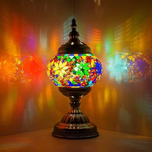NC - Lámpara de mesa decorativa con mosaico turco de colores, farol marroquí, decoración de habitación, luz nocturna para sala de estar, dormitorio