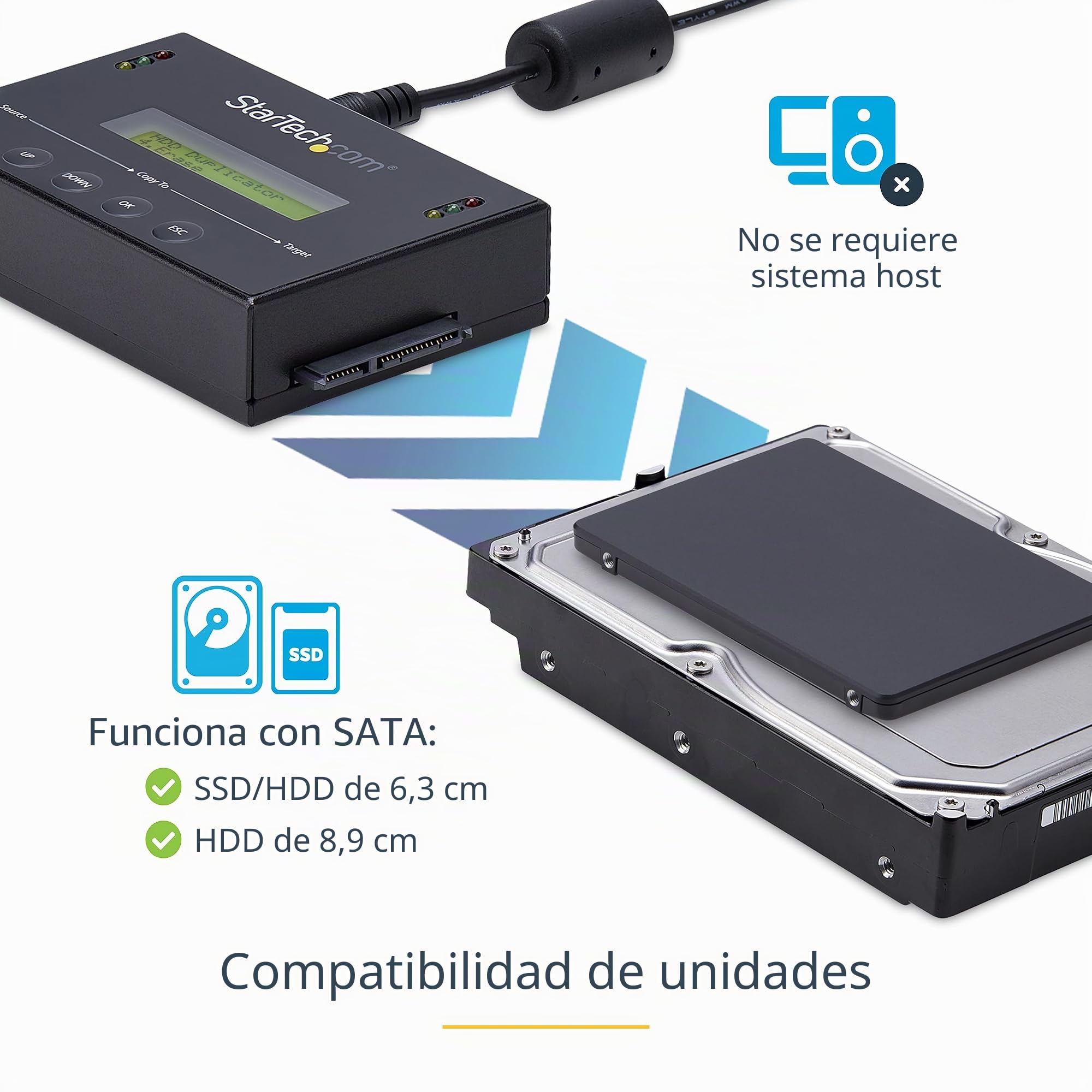 StarTech Duplicador Borrador SATA 2,5/3,5in 1:1, 14GB/min (SATDUP11) | Clonador copiador de discos, Limpiador, Sanitizador, Recuperacion