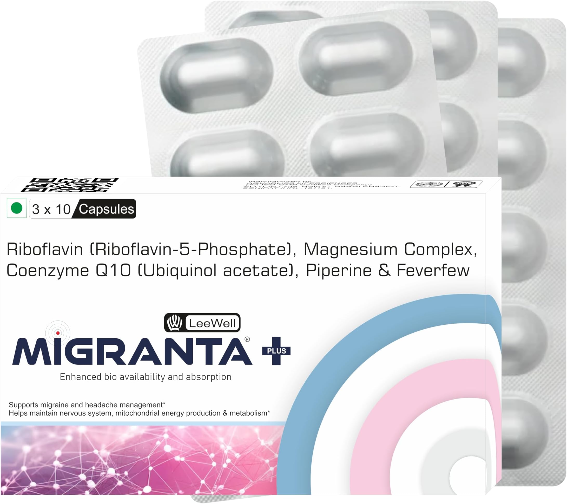 Plus - Migraine Supplements, Headache Relief Products with Coenzyme Q10, Magnesium and Riboflavin (Vitamin B2) - 30 Capsules