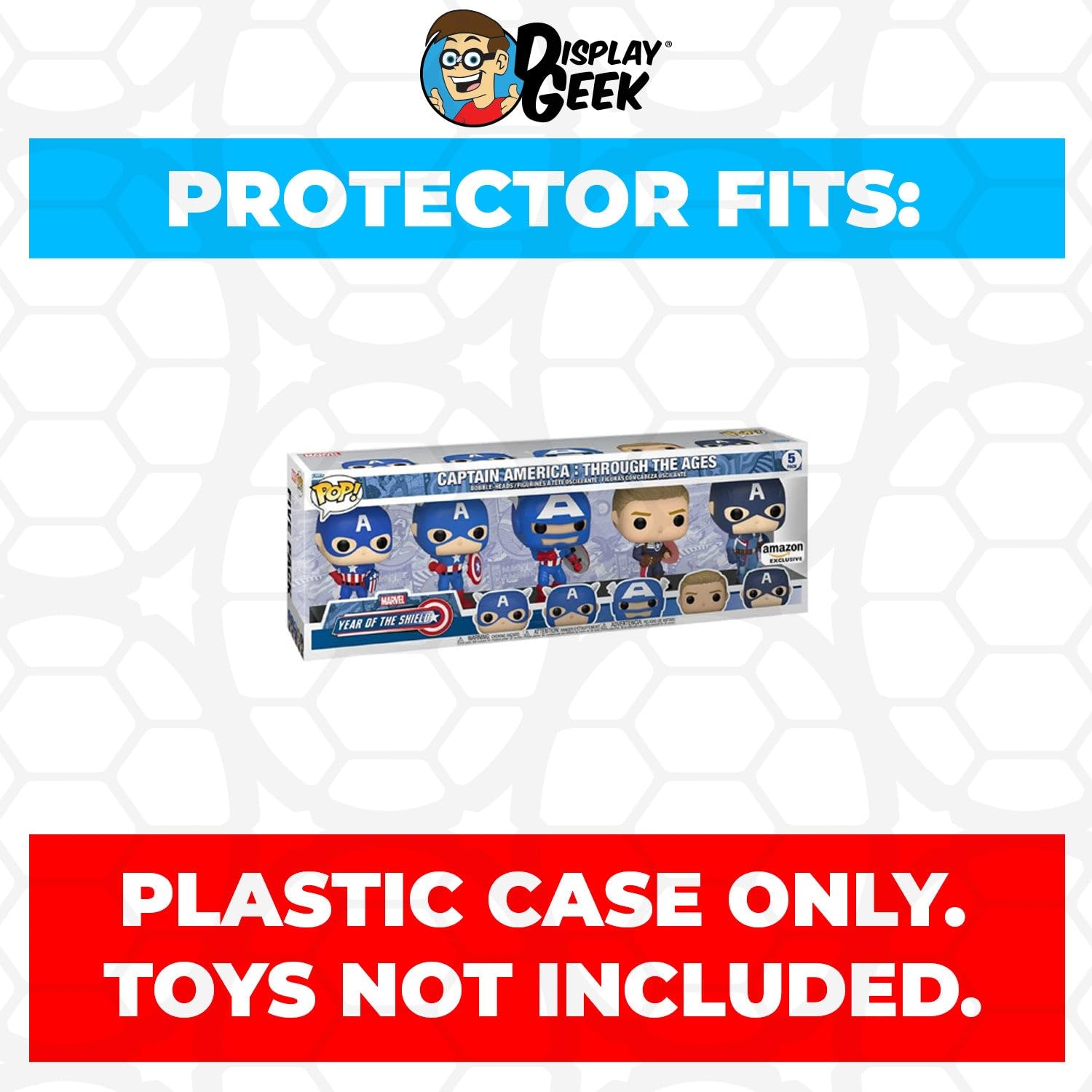 Display Geek, 1 x Plastic Pop Protector Only Compatible with 5 Pack Box Captain America Through The Ages Funko Pop - Nothing Else fits