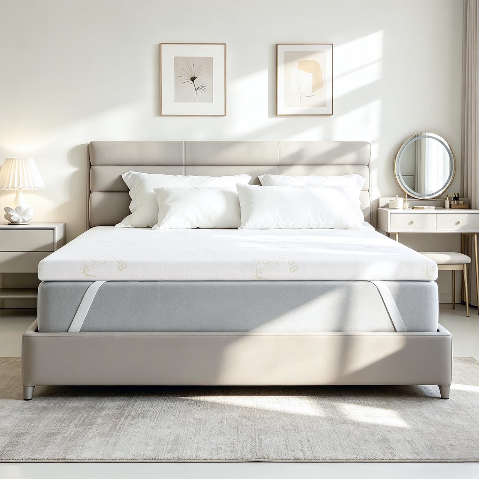 Topper Viscoelástico 150x200, Sobrecolchon de Espuma con Memoria 5 cm, Cubrecolchón Confortable con Bambú Funda Lavable