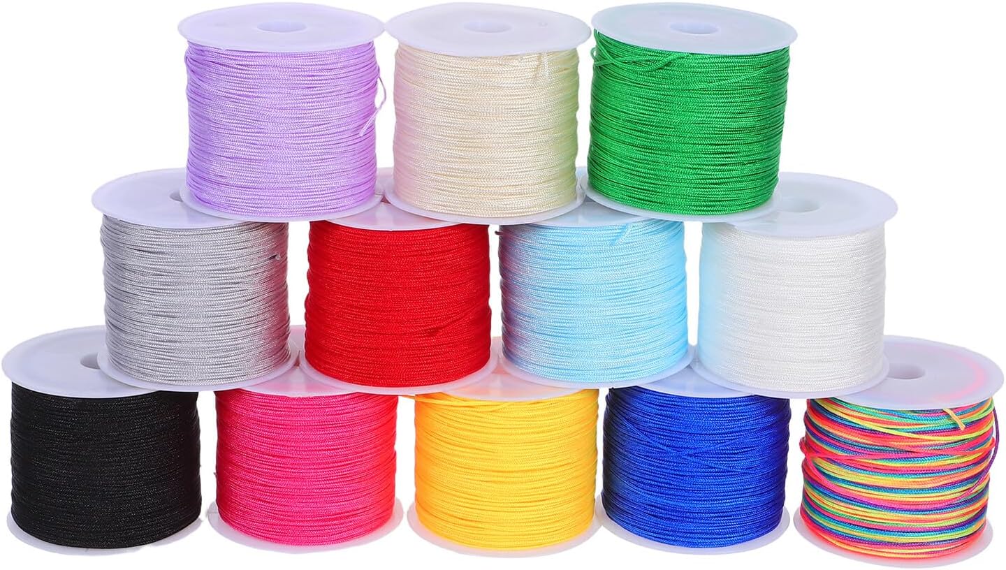 Operitacx 12 Rolls 0.8mm Nylon Bracelet Thread String with 12 Colors for Jewelry Making Beading Cord Craft DIY Friendship Bracelets Kumihimo Tassels