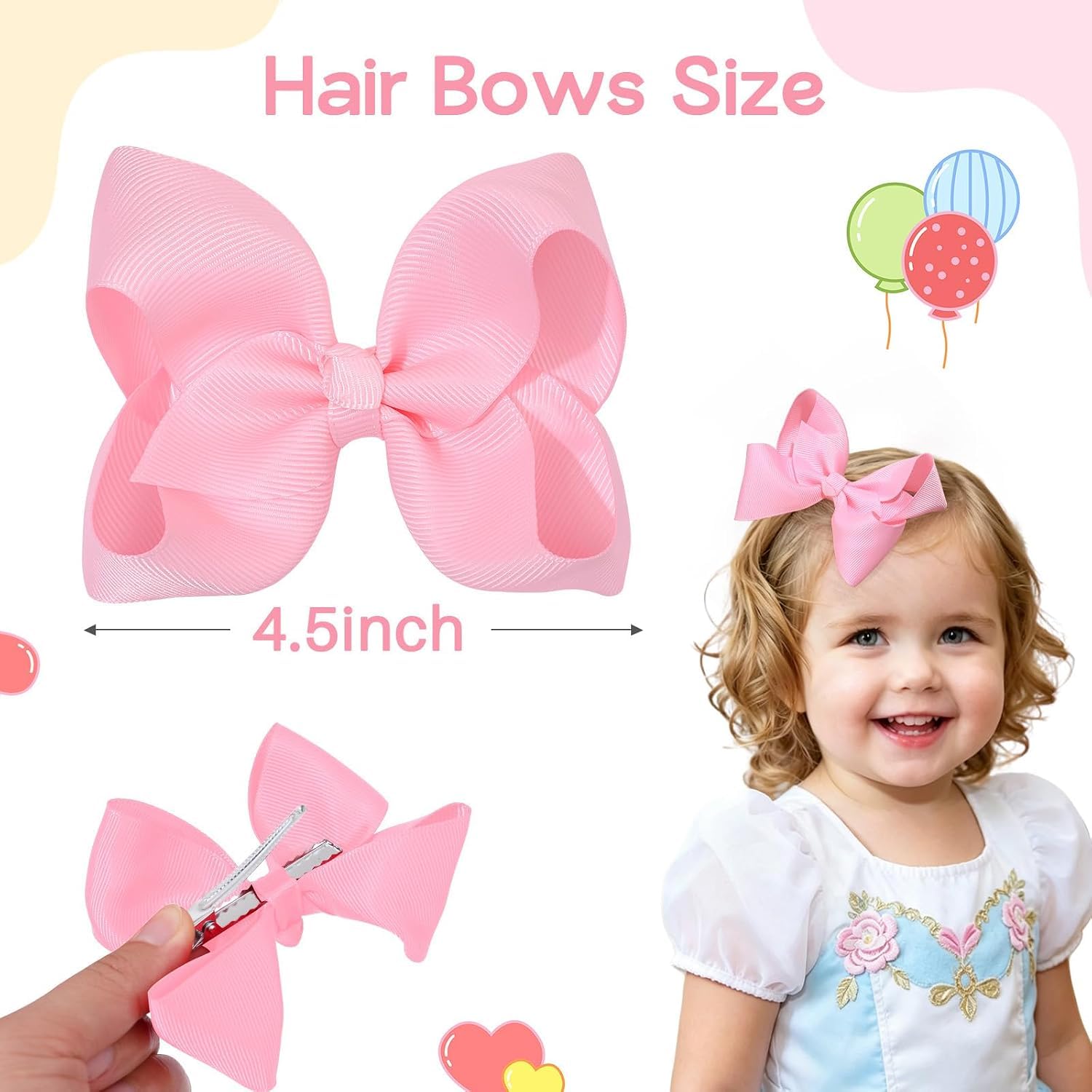 OAOLEER Haarschleifen für Mädchen, 11,4 cm, Krokodilklemmen, Ripsband, Haarschleifen, Krokodilklemmen, Haar-Accessoires, Schulanfang, Party, 11,4 cm, 1 Stück (50 Stück)