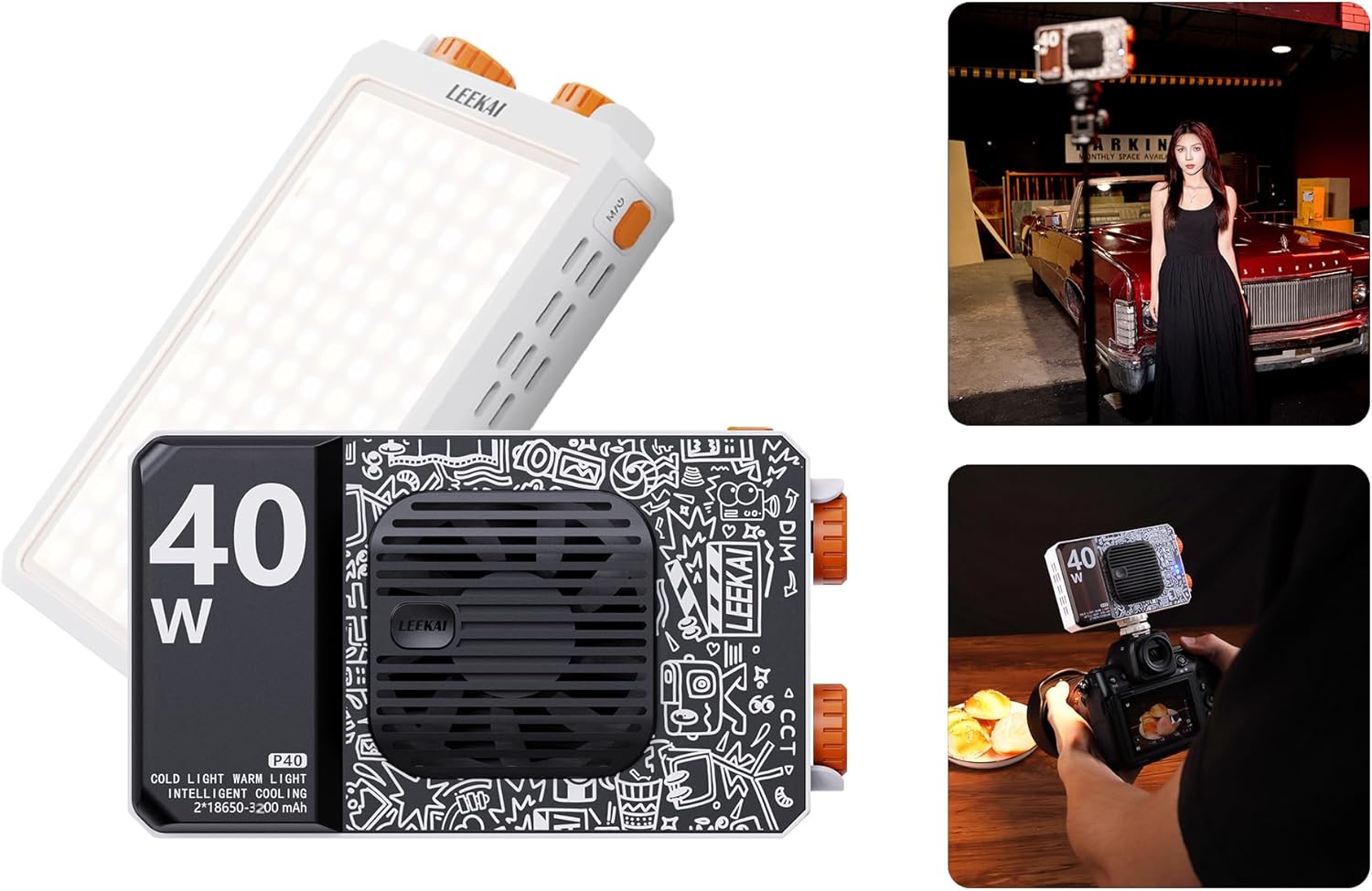 Leekai P40 6400mAh Portable LED Video Light, 40W Bi-Color 120 Beads Rechargeable Camera Light with Soft Light Cover, 2500K-9000K TLCI 95+ CRI>95 Selfie Light for Vlog Filming TikTok Live & Photography