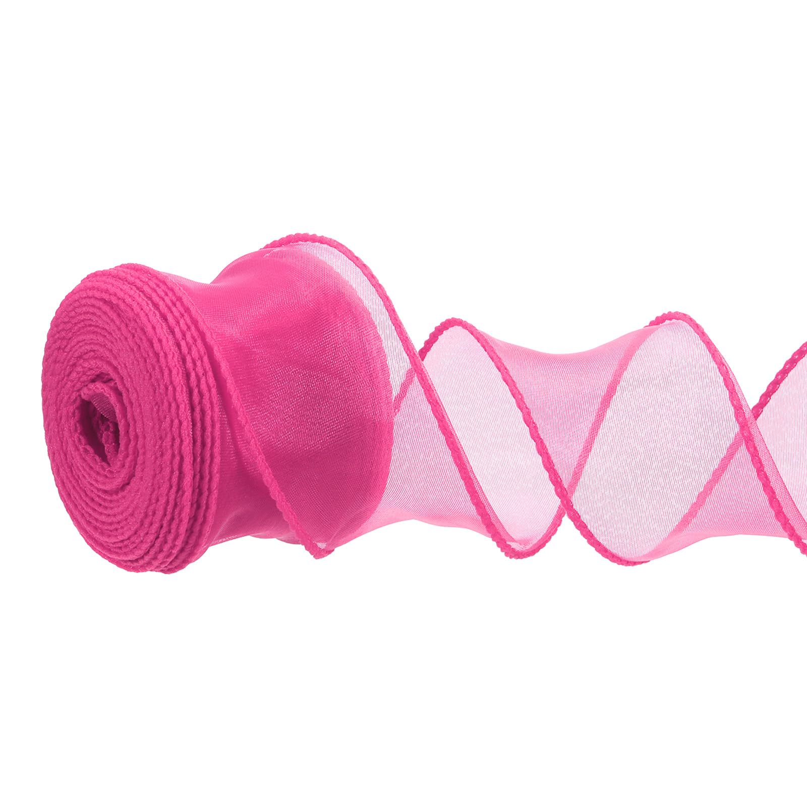 PATIKIL Wired Chiffon Ribbon 1-1/2 Inch x 10 Yard, Sheer Wired Organza Ribbon Fishtail Yarn Gift Ribbons for Crafts Gift Wrapping Floral Bouquet, Dark Pink
