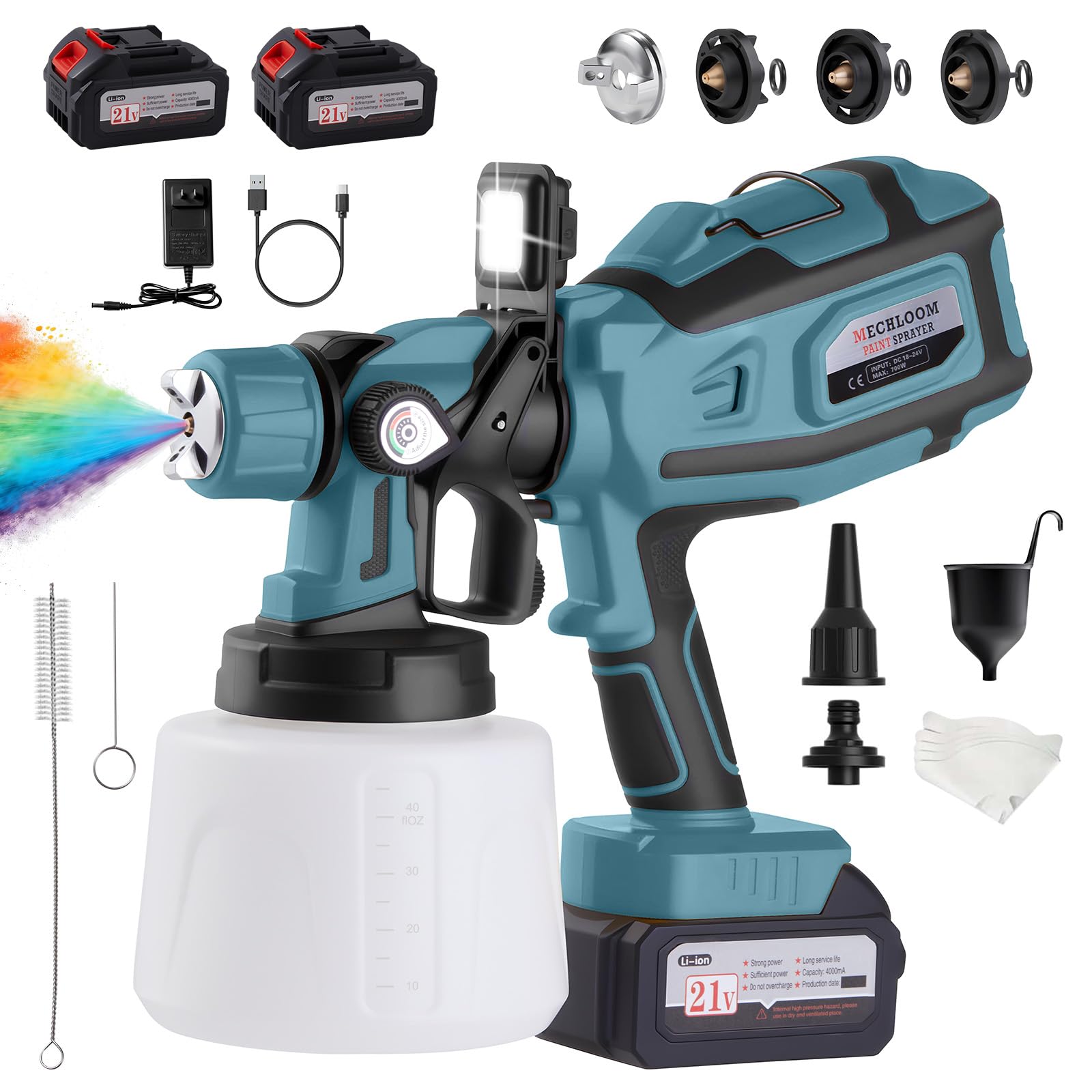Cordless Paint Sprayer with 2 Batteries, 700W Paint Gun, Blue