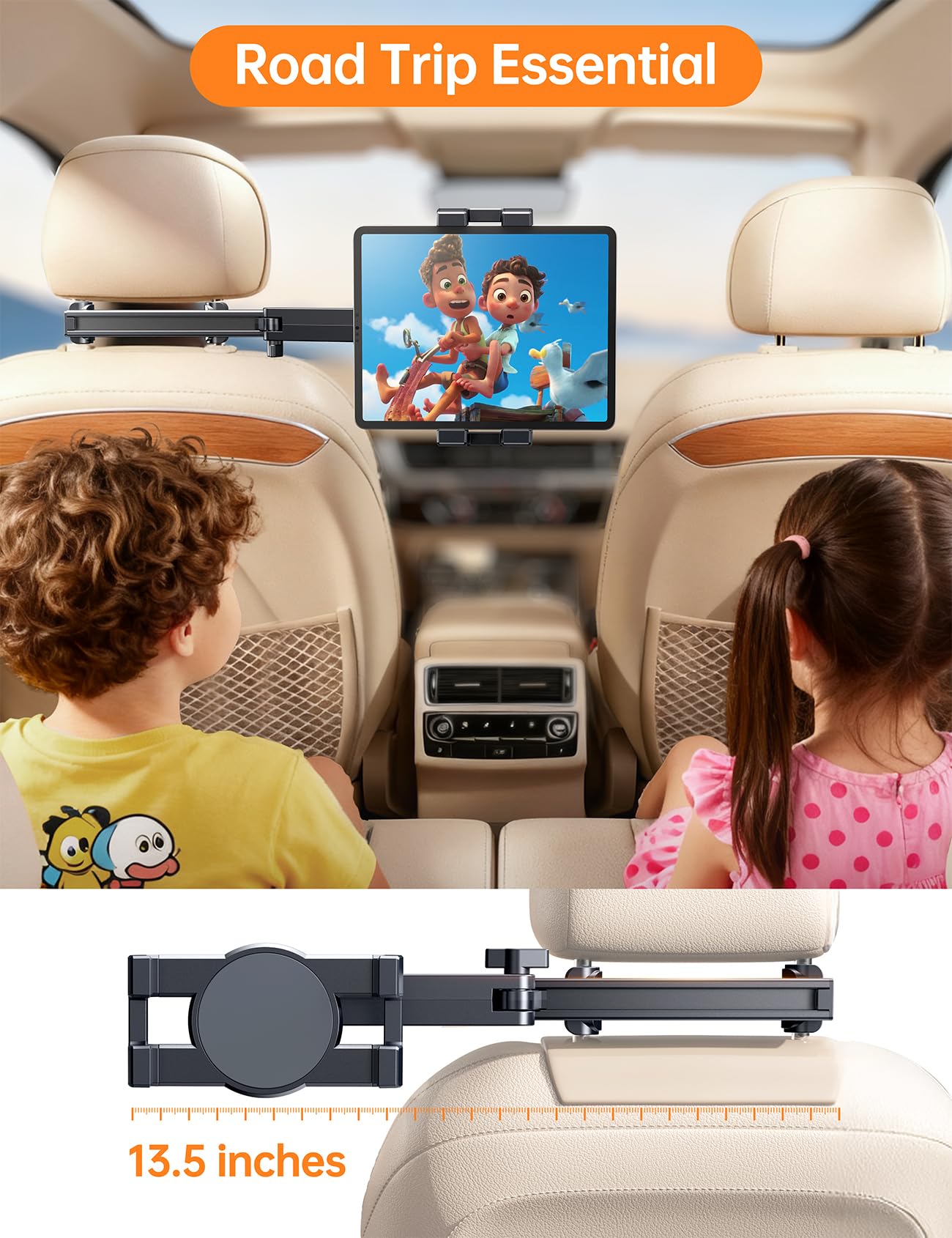 Coolpow Soporte de Reposacabezas para Tablet y Móvil - Brazo Telescópico de Doble Eje, Compatible con iPad, Samsung Tab, Switch y Otros 4.7-12.9" Dispositivos