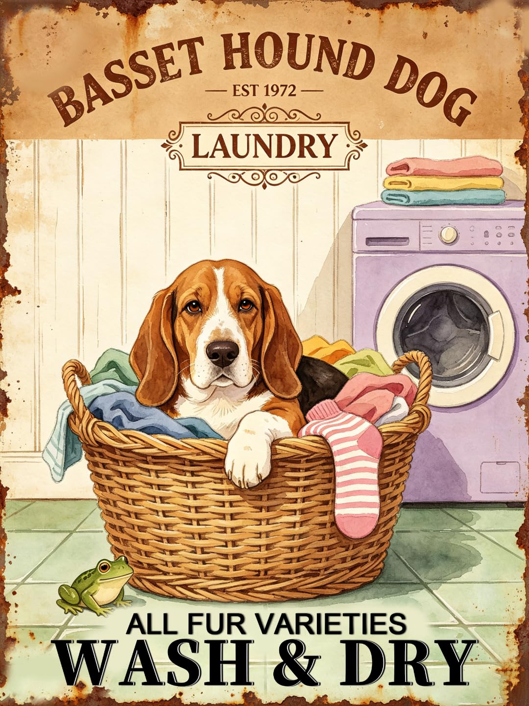 Vintage Basset Hound Laundry Tin Sign 40x60cm