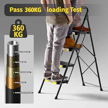 KINGRACK Ladder 4 Steps Folding Step Ladder with Non-Slip Wide Pedal and Handrails Lightweight Household Ladder for Your Kitchen Pantry Cupboards Office (Black)