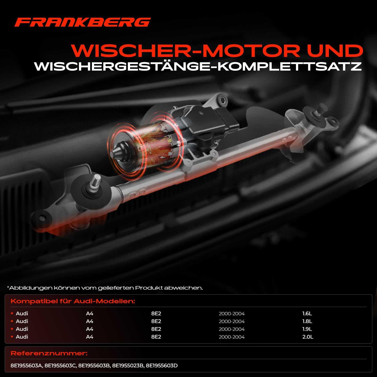 Frankberg Wischergestänge Wischermotor Vorne Kompatibel mit A4 8E2 A4 8EC A4 Avant 8E5 A4 Avant 8ED Replace# 8E1955603D,8E1955603B