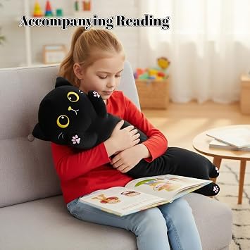 Long Black Cat Plush Pillow, Soft Stuffed Animal Body Pillow, Big Cat Plushie Birthday Gift for Boys Girls (90cm/35.43inch)
