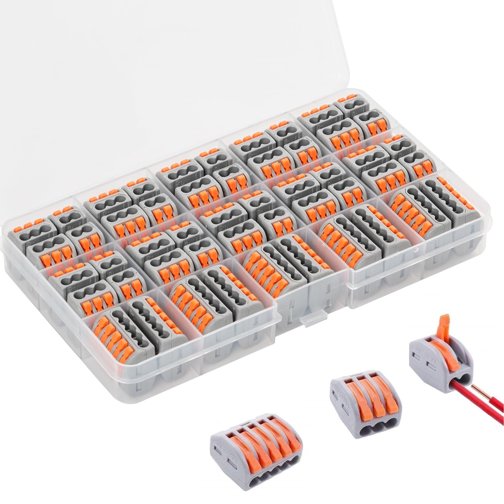 QUTIASE Lever Wire Connectors Kit 2 3 5 Port, 50 PCS Lever Nut Quick Electrical Connect, Compact Splicing Wire Connectors Assortment, 28-12 AWG