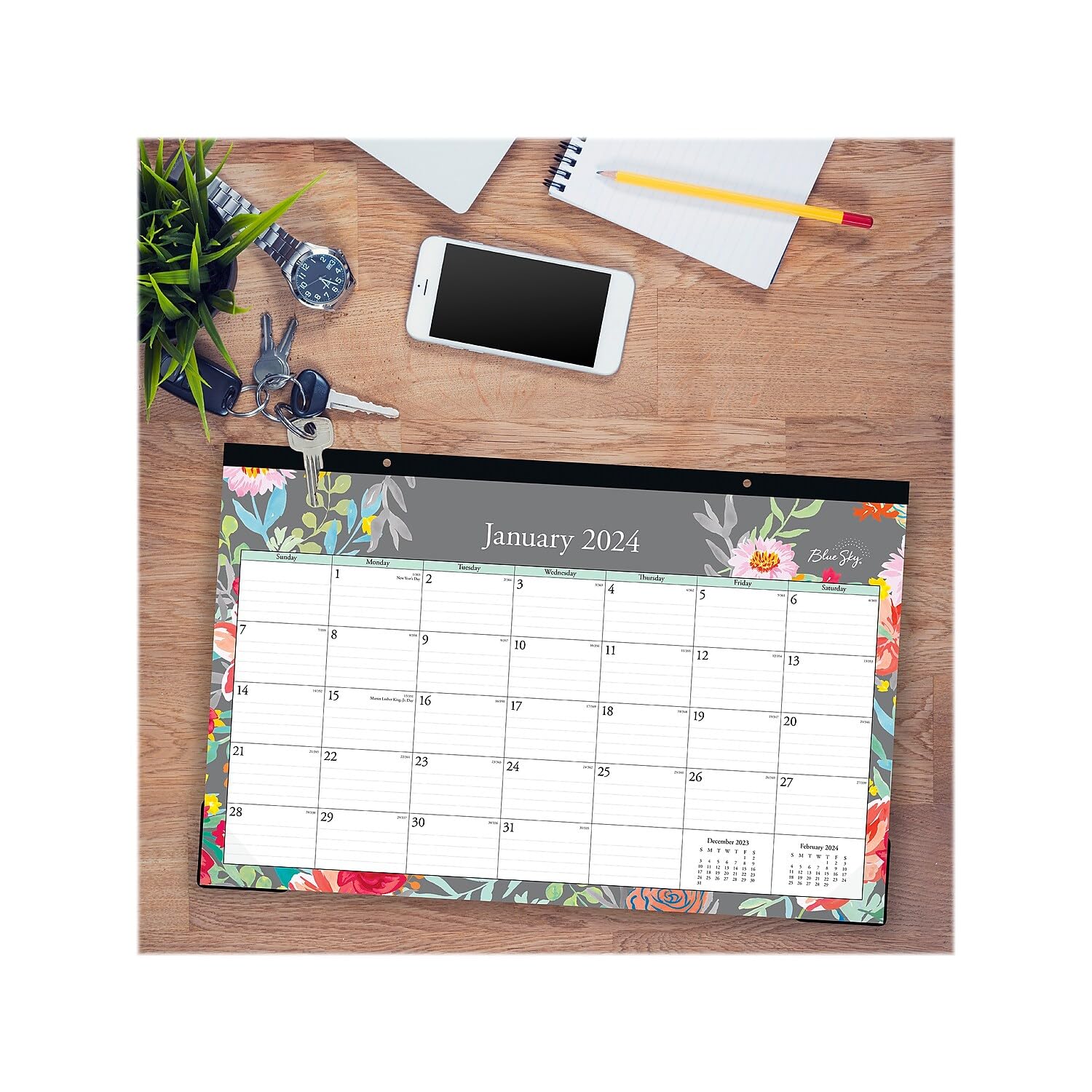 Blue Sky Sophie (140089-24) - Calendario mensile da scrivania 2024, da gennaio a dicembre, 43,2 x 27,9 cm, rilegatura a nastro, perforato a due fori, blocchi a righe, motivo: Sophie
