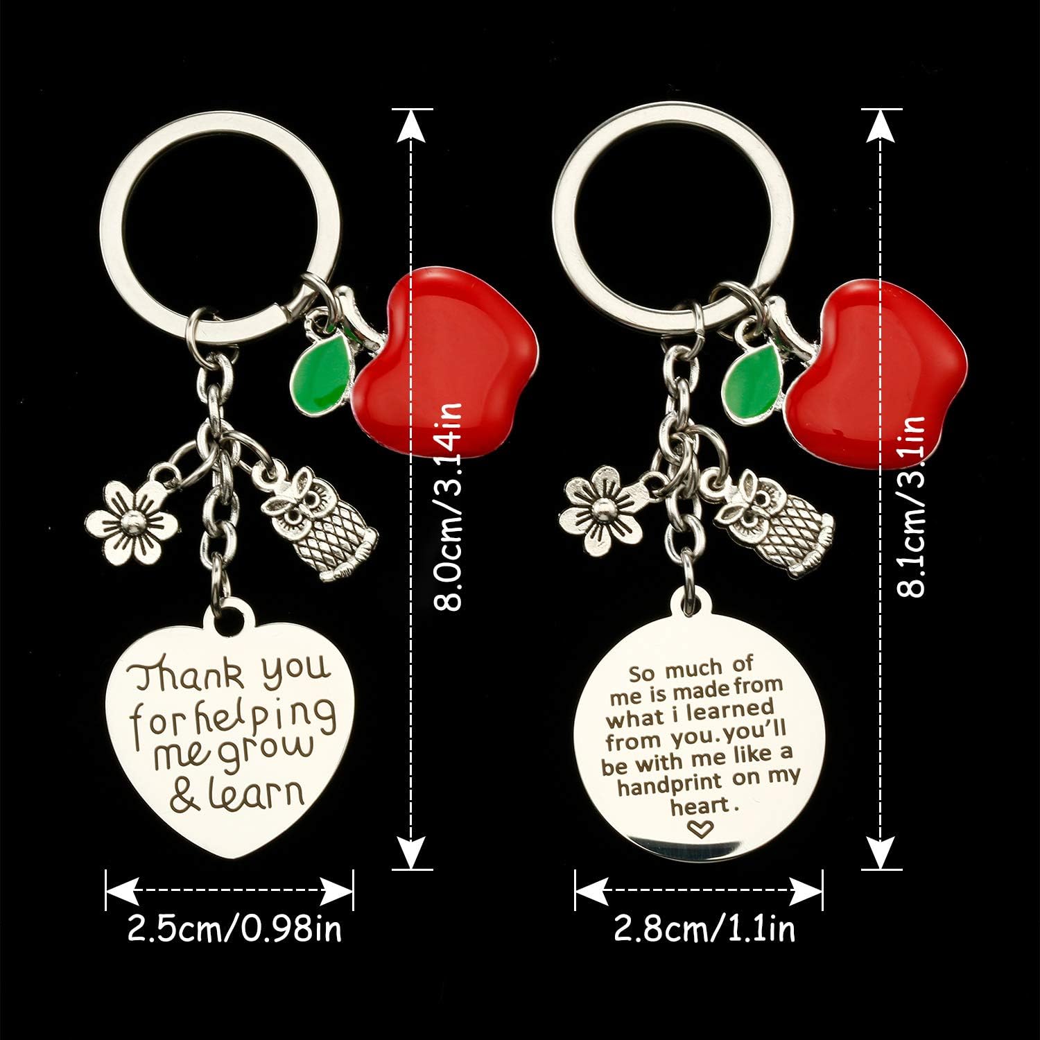 Hicarer 8 Pcs Teacher Appreciation Gift Keychain Bulk Heart Key Chains Pendant for Women