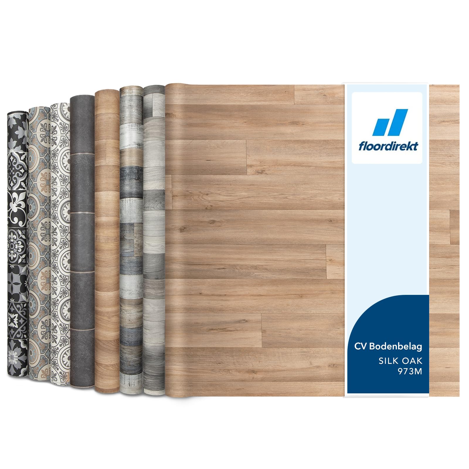 Floordirekt Atlantic Silk Oak 973M PVC Flooring, Vinyl Flooring, CV, Linoleum Floor Covering for Kitchen and Balcony in Wood/Tile/Stone Look, Robust and Easy to Clean, 200 x 500 cm