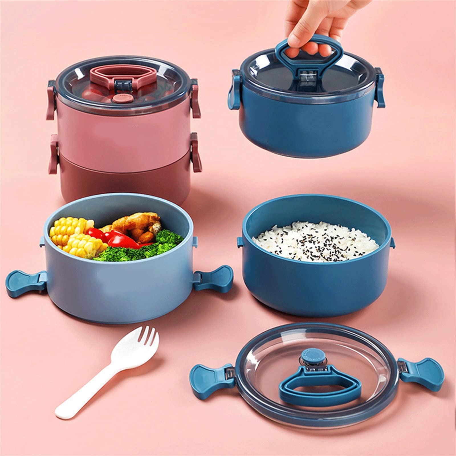 MRKU Fiambrera Bento de plástico de Doble Capa, a Prueba de Fugas, Ideal para el Trabajo o para Estudiantes.