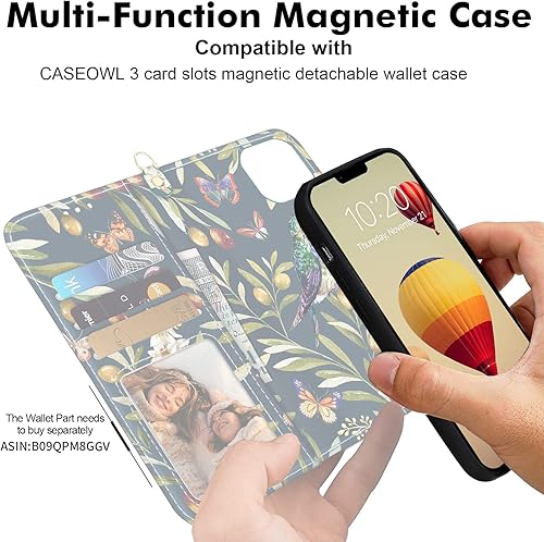 Miniatura 7 de CASEOWL Funda de piel vegana floral compatible con iPhone 13, magnética, desmontable, delgada, funda protectora de TPU para iPhone 13, diseño de