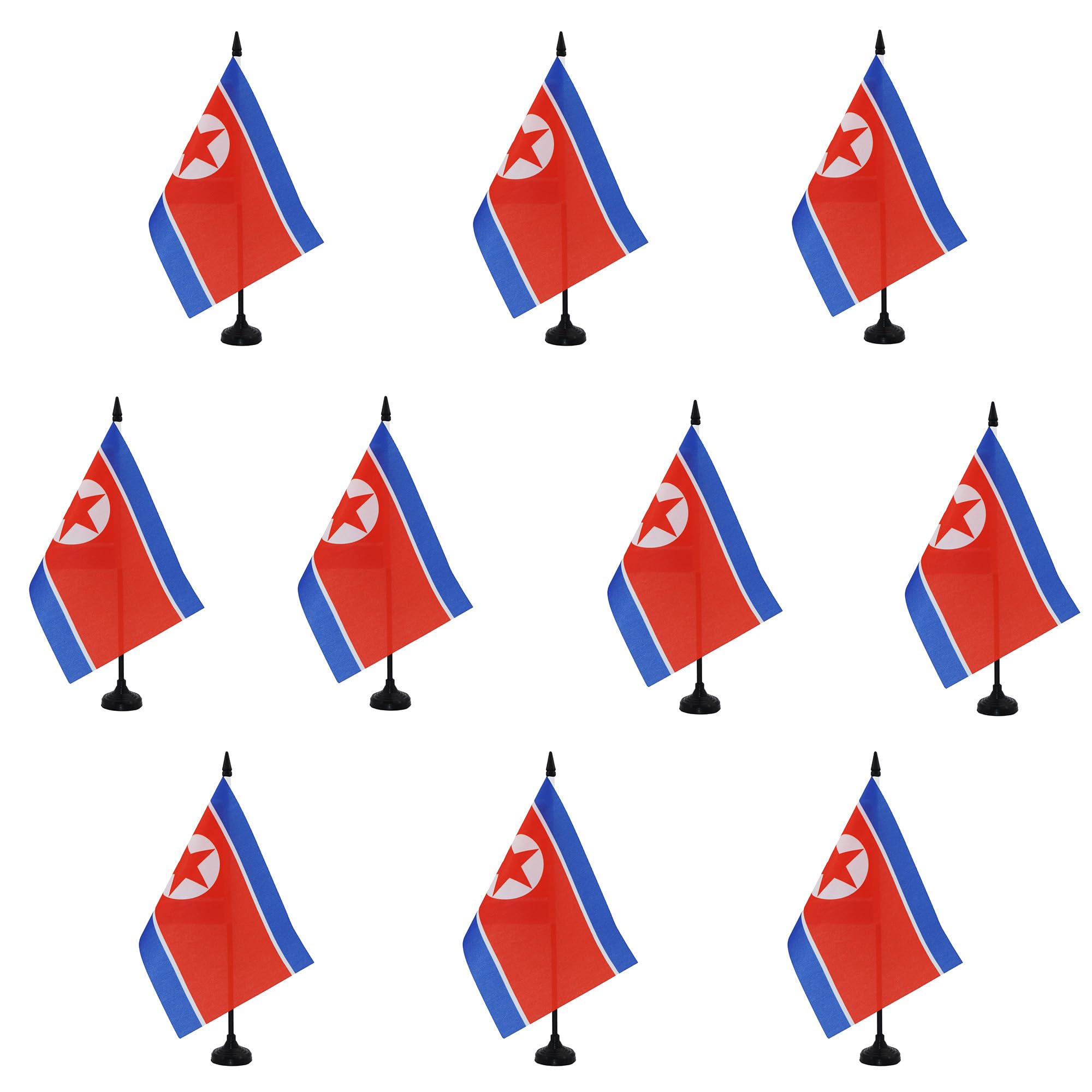 AZ FLAG - Set of 10 North Korea Table Flag 5'' x 8'' - 10 Small North Korean Office Flags 100% Polyester 21 x 14 cm - Mini Desk Flag with 10'' Pole and Black Plastic Base